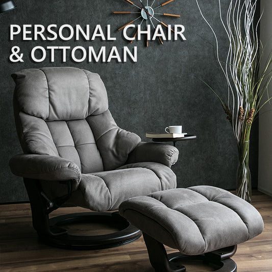 パーソナルチェア 回転式 リクライニングチェア オットマン付き ファブリック 一人掛け ブラック グレー ブラウン ベージュ