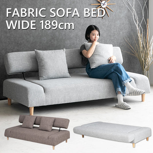 ソファベッド 3人掛け ファブリック グレー クッション2個付き 幅189cm