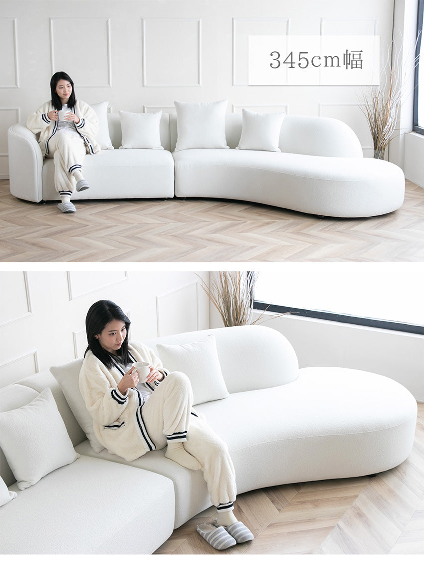 ソファー 大型 ラウンドソファ 丸型 コーナーソファ カウチソファ 片肘 アームソファ 3人掛け 4人掛け 5人掛け 大型ソファ ホワイト 白 ブークレ 10170
