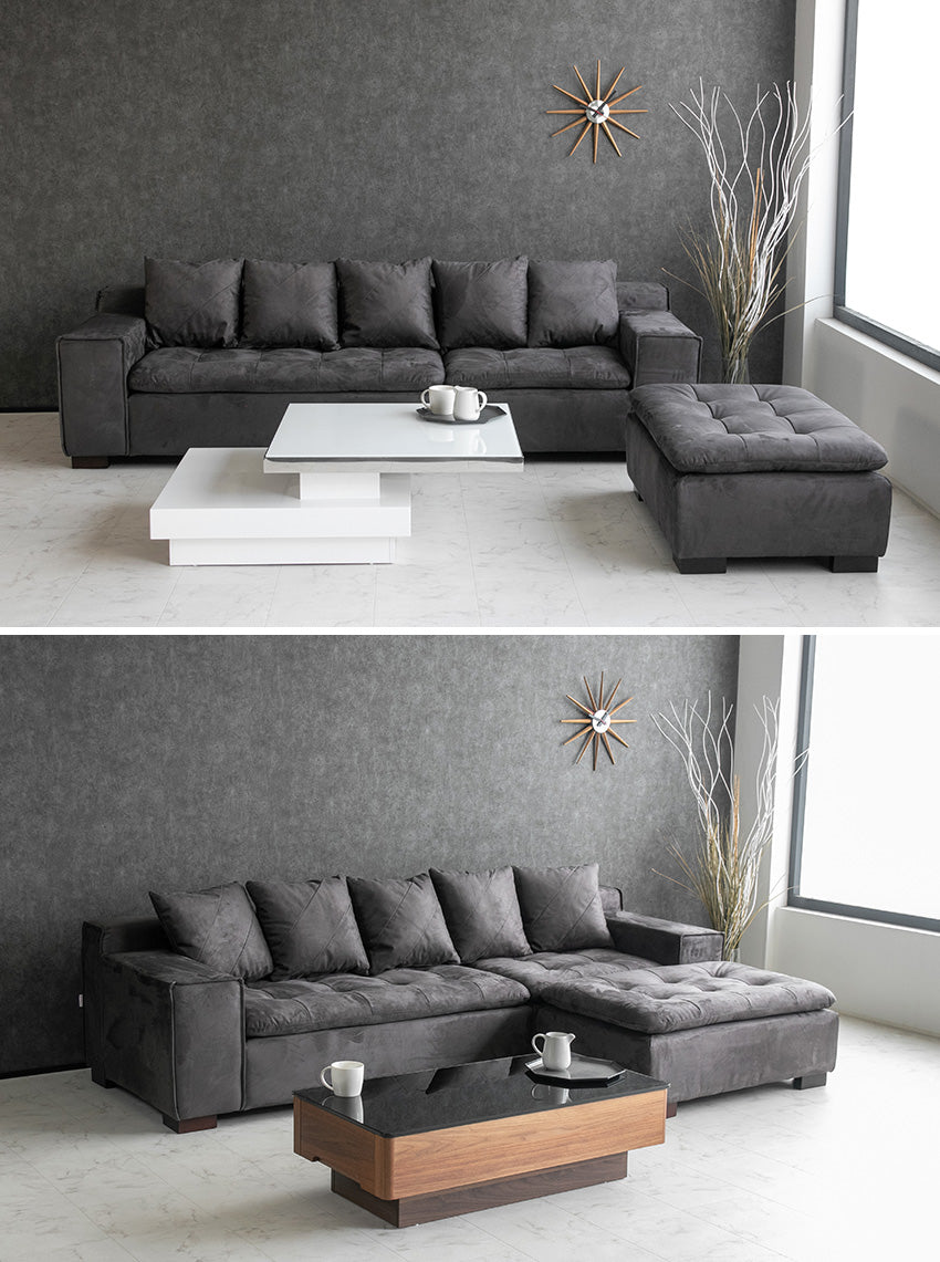 カウチソファ ファブリック 3人掛け 4人掛け クッション付き グレー ブラウン 幅250cm