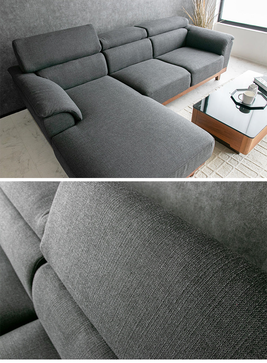 カウチソファ 3人掛け 4人掛け 無垢 ファブリック I字 ダークグレー グレー クッション付き 幅240cm