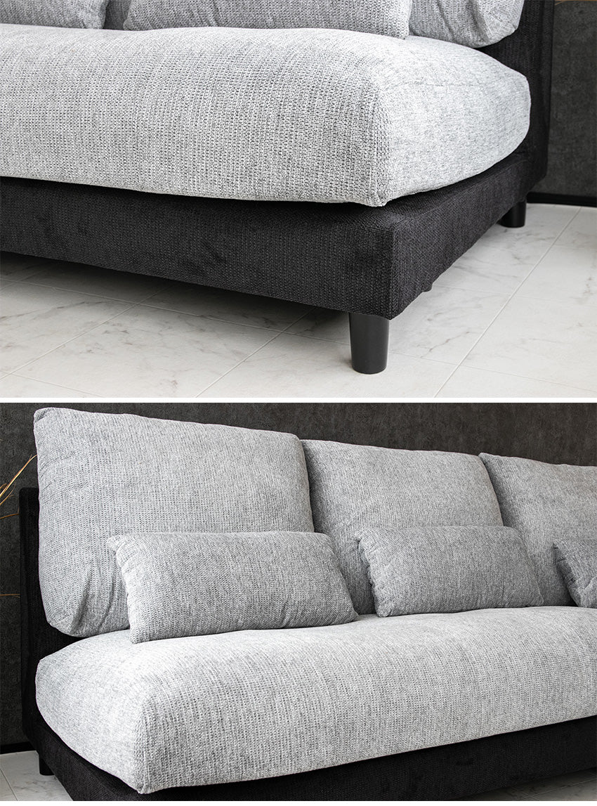 カウチソファ 3人掛け 4人掛け 撥水 アームレス ファブリック グレー トープグレー クッション付き 幅225cm