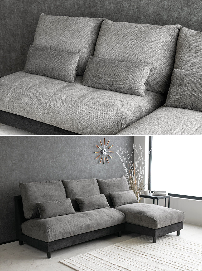 カウチソファ 3人掛け 4人掛け 撥水 アームレス ファブリック グレー トープグレー クッション付き 幅225cm