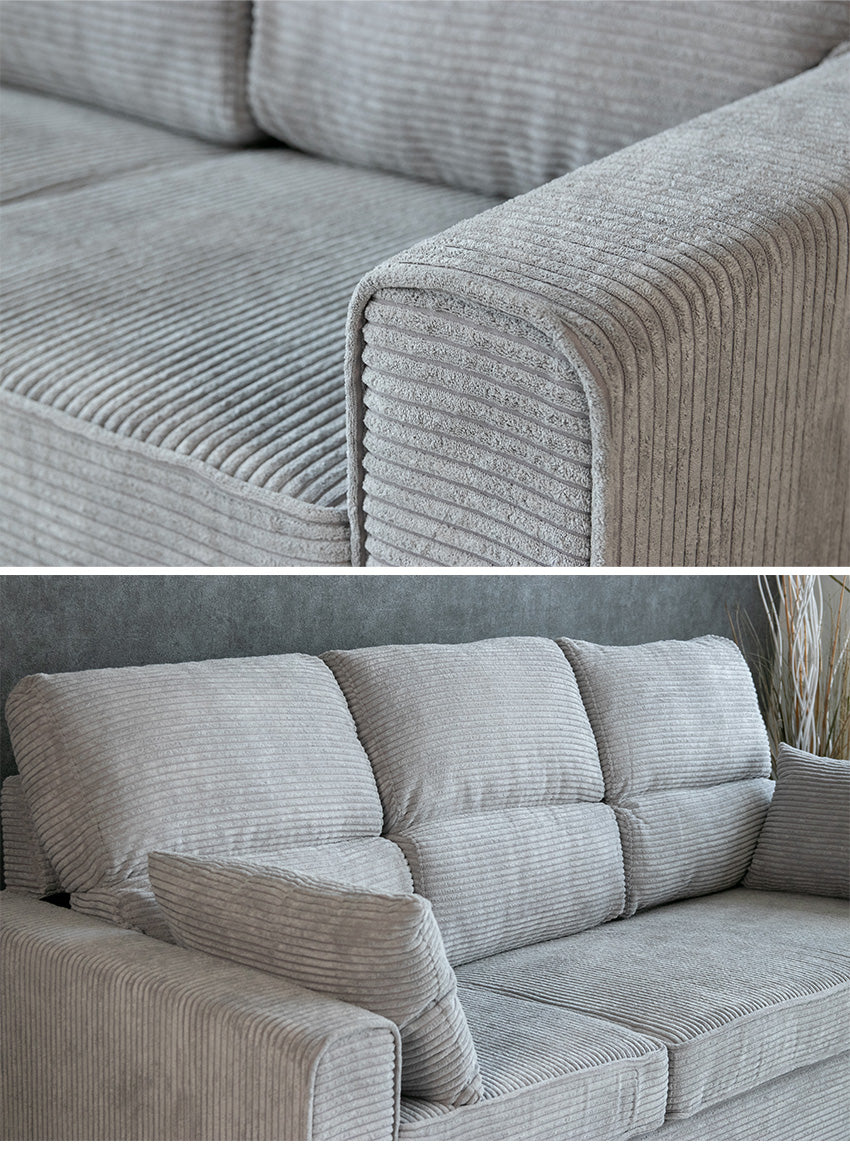 カウチソファ 3人掛け 4人掛け ファブリック スツール グレー カフェ ライトグレー クッション付き 幅194cm