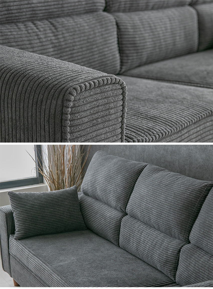 カウチソファ 3人掛け 4人掛け ファブリック スツール グレー カフェ ライトグレー クッション付き 幅194cm