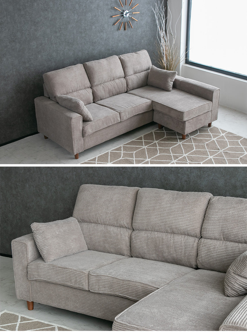 カウチソファ 3人掛け 4人掛け ファブリック スツール グレー カフェ ライトグレー クッション付き 幅194cm