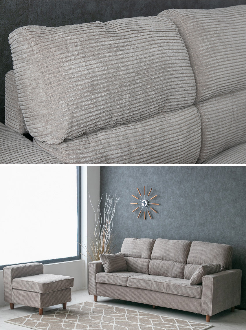 カウチソファ 3人掛け 4人掛け ファブリック スツール グレー カフェ ライトグレー クッション付き 幅194cm