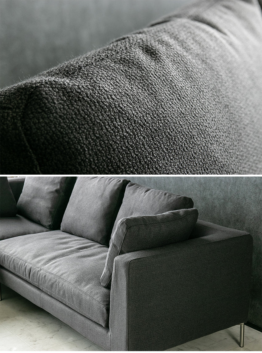 カウチソファ 3人掛け 4人掛け フェザー ファブリック I字 ベージュ ダークグレー クッション付き 幅240cm