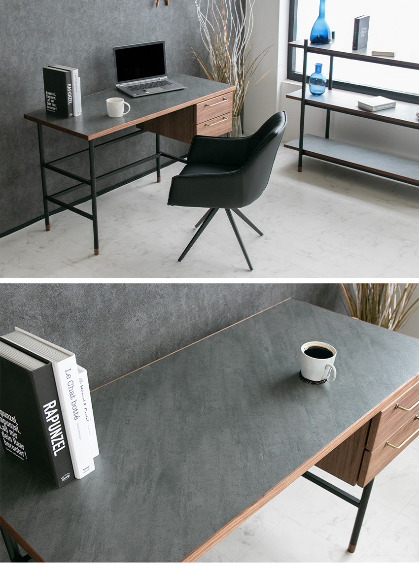 デスク 石目柄 メラミン パソコン机 ウォールナット ナチュラル グレー 長方形 幅120㎝