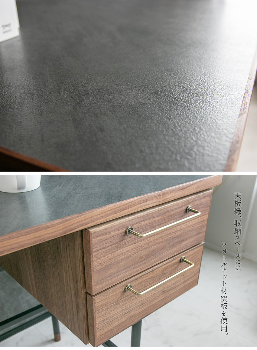 デスク 石目柄 メラミン パソコン机 ウォールナット ナチュラル グレー 長方形 幅120㎝