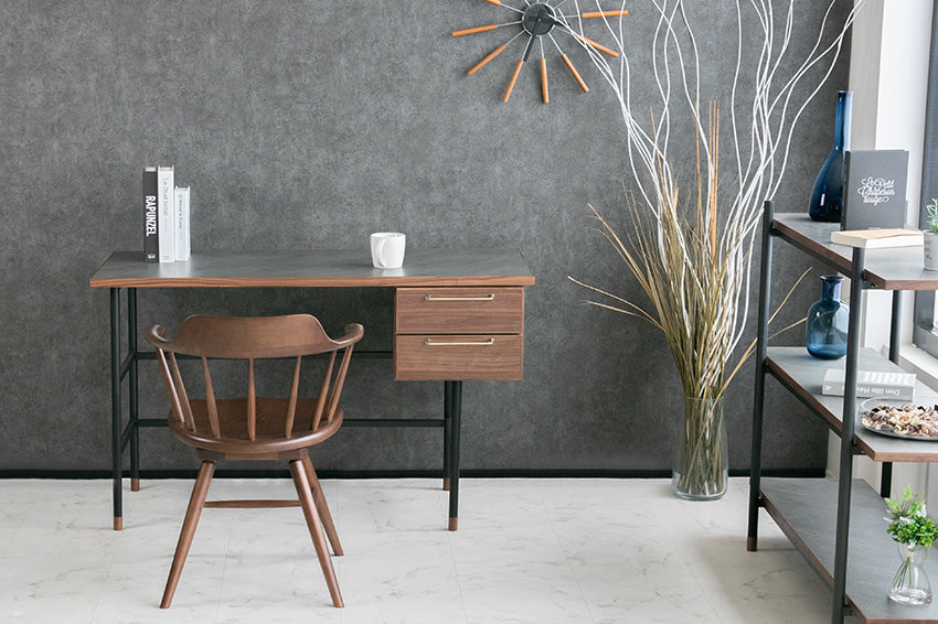 デスク 石目柄 メラミン パソコン机 ウォールナット ナチュラル グレー 長方形 幅120㎝