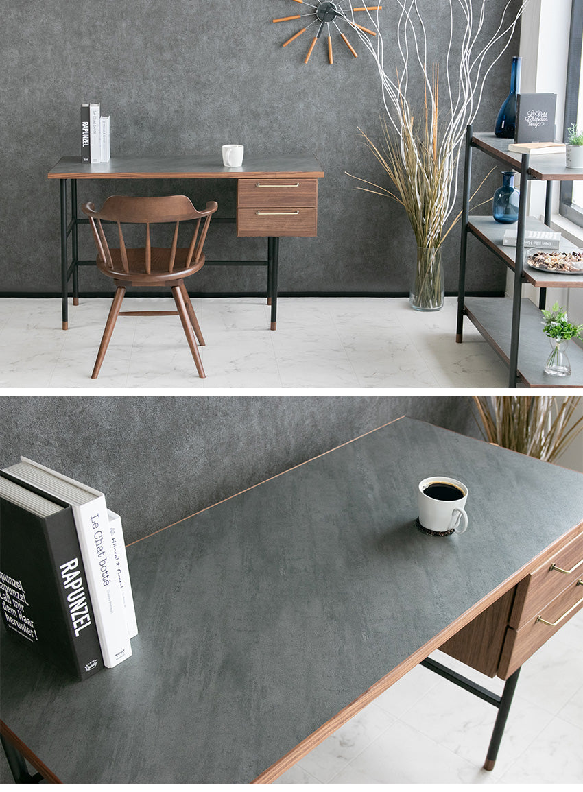 デスク 石目柄 メラミン パソコン机 セット 無垢 グレー 長方形 幅120㎝