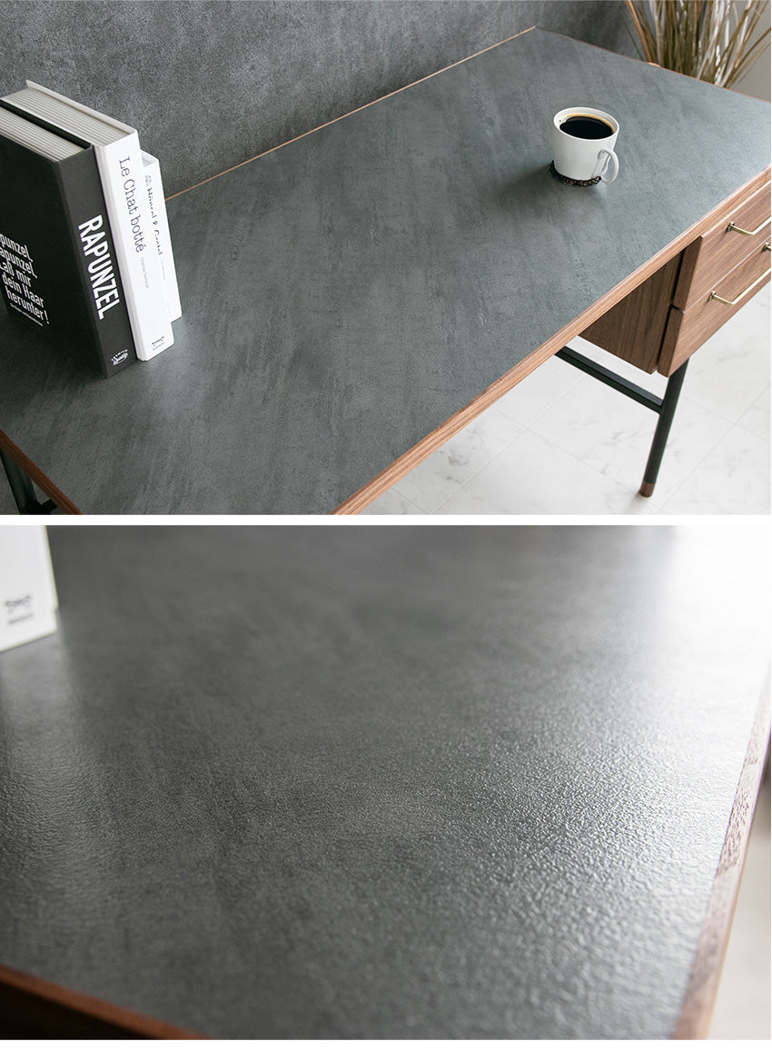 デスク 石目柄 メラミン パソコン机 セット レザー グレー 長方形 幅120㎝