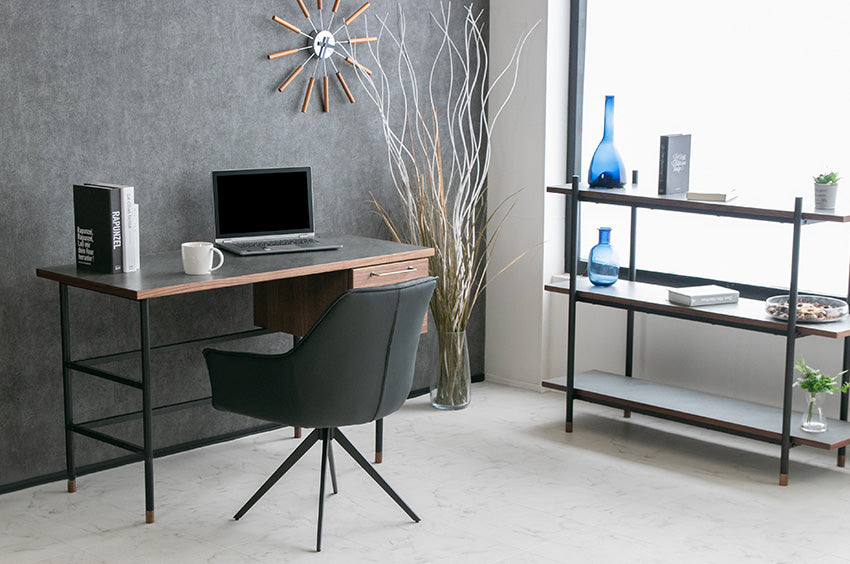 デスク 石目柄 メラミン パソコン机 セット レザー グレー 長方形 幅120㎝