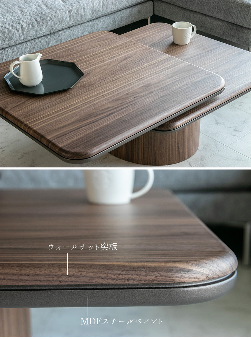 センターテーブル 回転式 ウォールナット ブラックオーク ローテーブル 正方形 幅80~120㎝