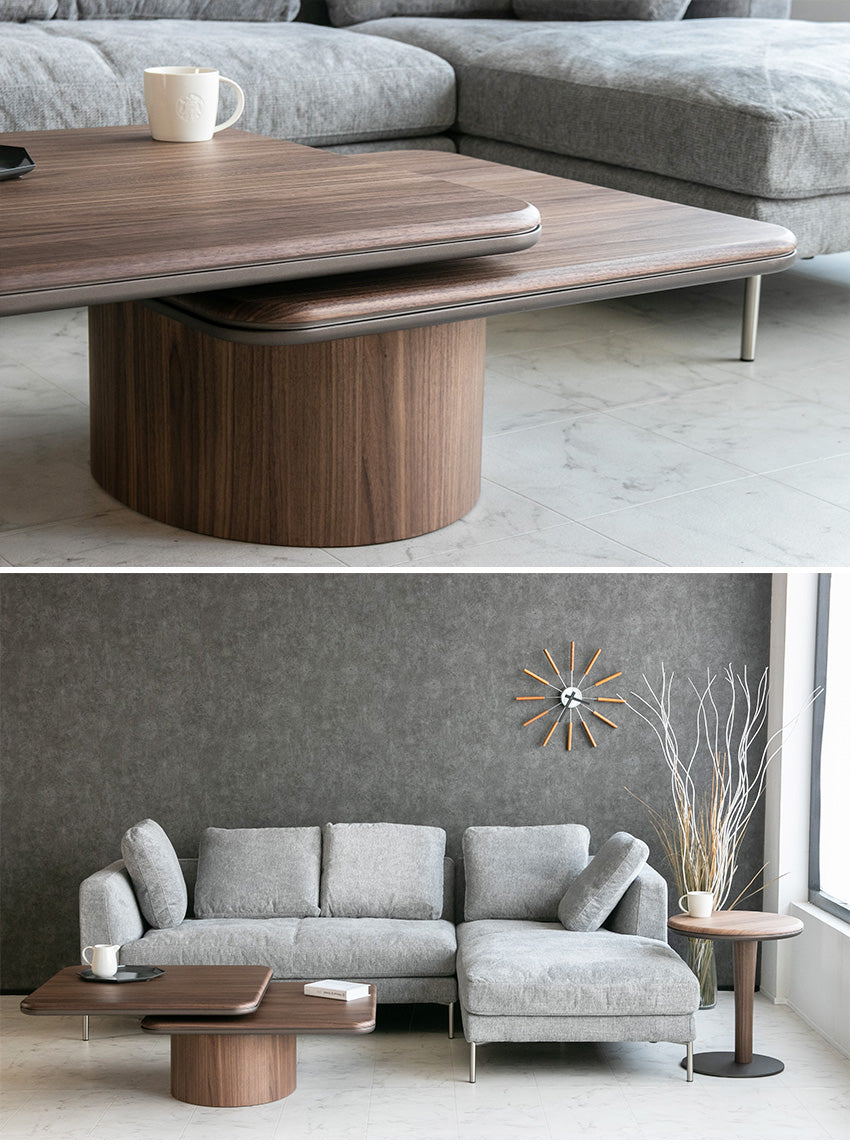 センターテーブル 回転式 ウォールナット ブラックオーク ローテーブル 正方形 幅80~120㎝