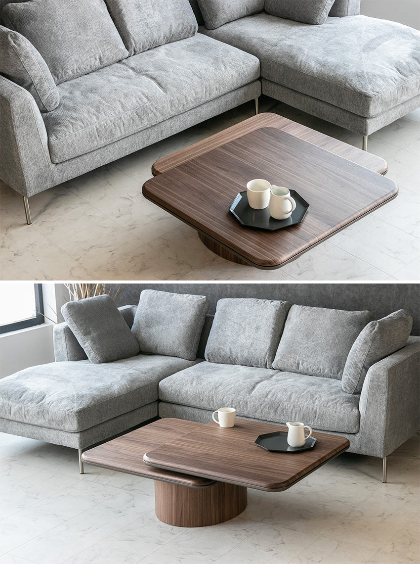 センターテーブル 回転式 ウォールナット ブラックオーク ローテーブル 正方形 幅80~120㎝