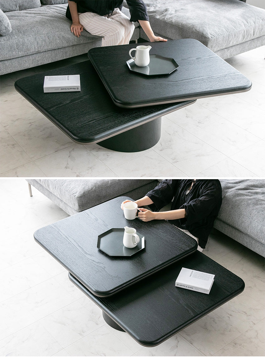 センターテーブル 回転式 ウォールナット ブラックオーク ローテーブル 正方形 幅80~120㎝