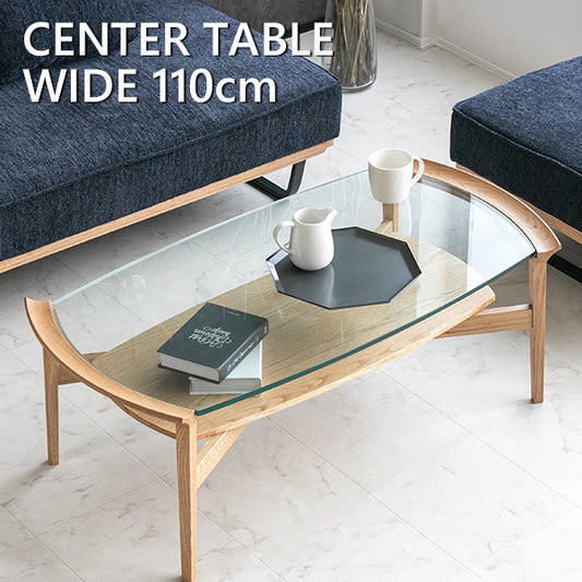 センターテーブル ガラステーブル 無垢 木製 オーバル型 楕円 ナチュラル テーブル 幅110㎝