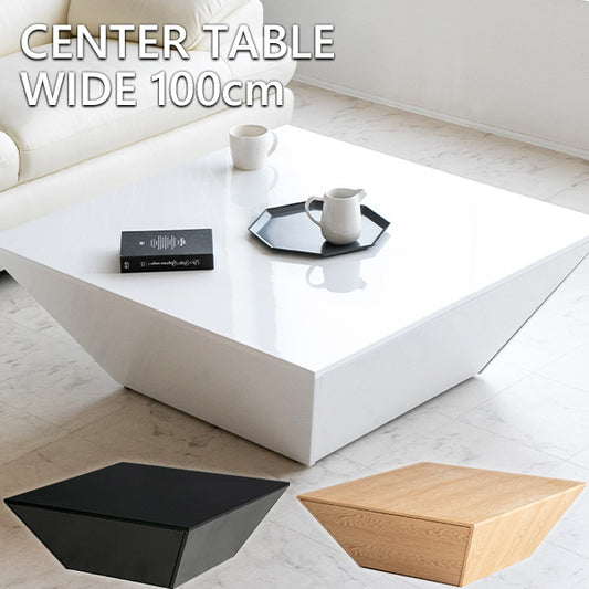 センターテーブル 引き出し 収納 ナチュラル ブラックオーク ホワイト 鏡面 突板 ローテーブル 台形 幅100㎝