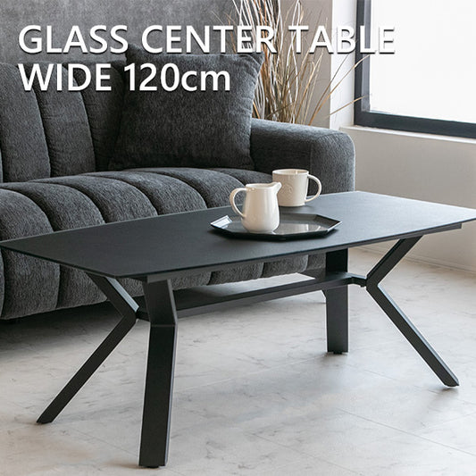 センターテーブル ガラス 長方形 ブラック オーバル型 黒 ローテーブル 幅120㎝