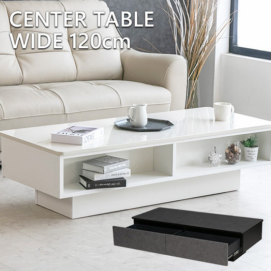 センターテーブル 石目調 ブラック ホワイト メラミン 耐熱 防汚 収納付き テーブル 幅120㎝