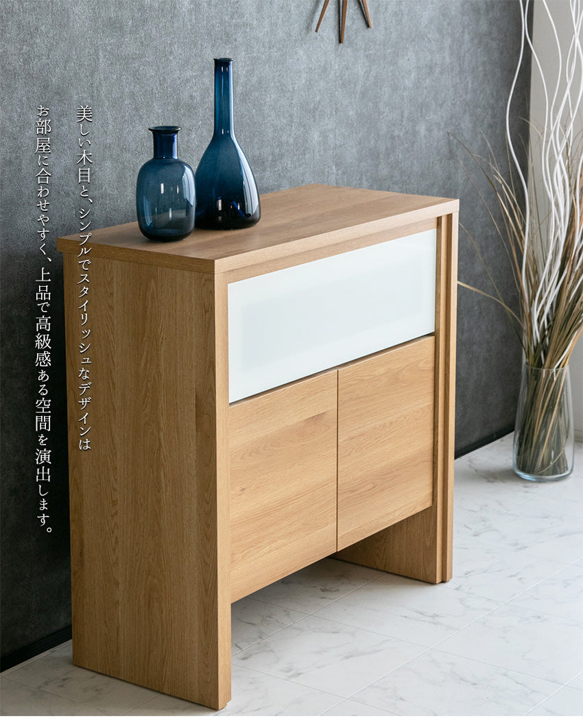サイドボード キャビネット テレビ台 ハイタイプ 日本製 ガラス 収納 ブラウン ナチュラル 幅83㎝