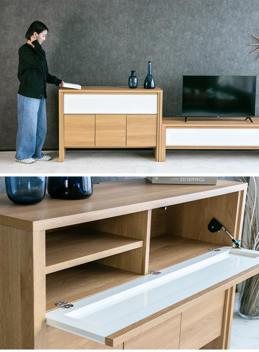 サイドボード キャビネット テレビ台 ハイタイプ 日本製 ガラス 収納 ブラウン ナチュラル 幅120㎝