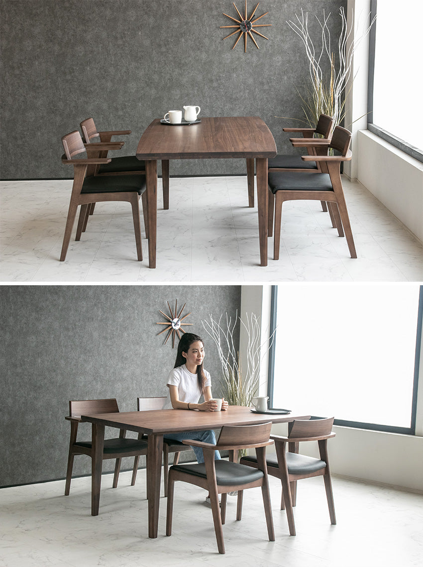 ダイニングテーブル 150×80~85cm 4人掛け ウォールナット アッシュ 無垢材 突板