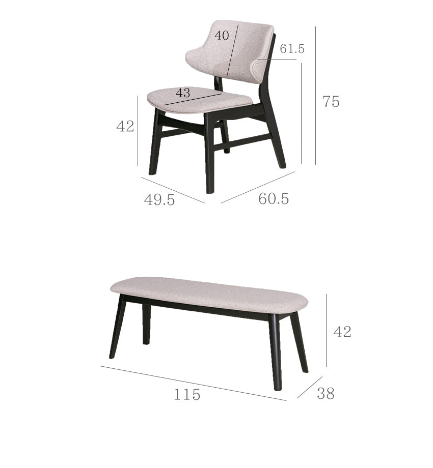 ダイニングセット 4点セット メラミン ラバーウッド ベンチ 4人掛け ブラック グレー 幅160cm