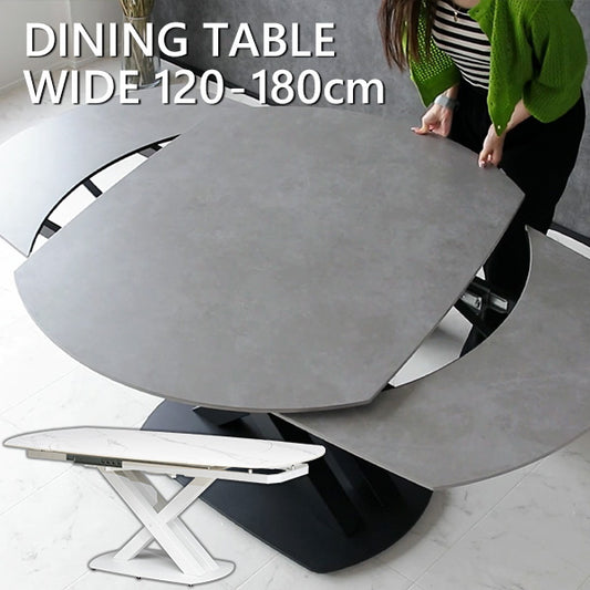 ダイニングテーブル 伸縮 伸長式 120~180×90cm 大理石柄 セラミック ホワイト グレー