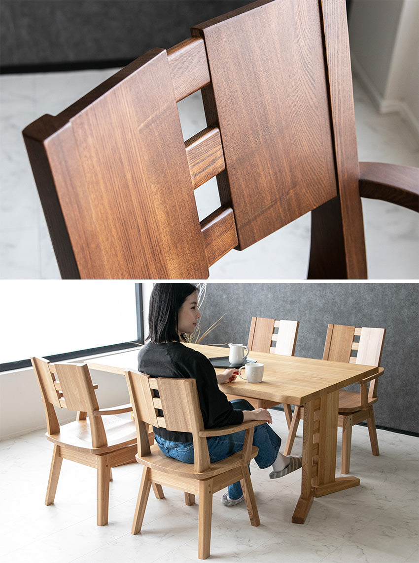 ダイニングセット 5点セット タモ 天然木 無垢 4人掛け 茶 ナチュラル ブラウン 低ホルムアルデヒド 幅150cm