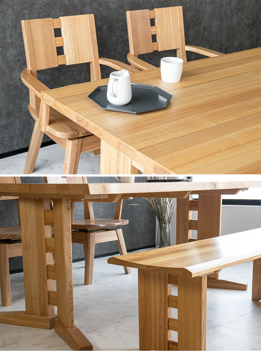 ダイニングセット 4点セット タモ 天然木 無垢 ベンチ 4人掛け 茶 ナチュラル ブラウン 低ホルムアルデヒド 幅150cm