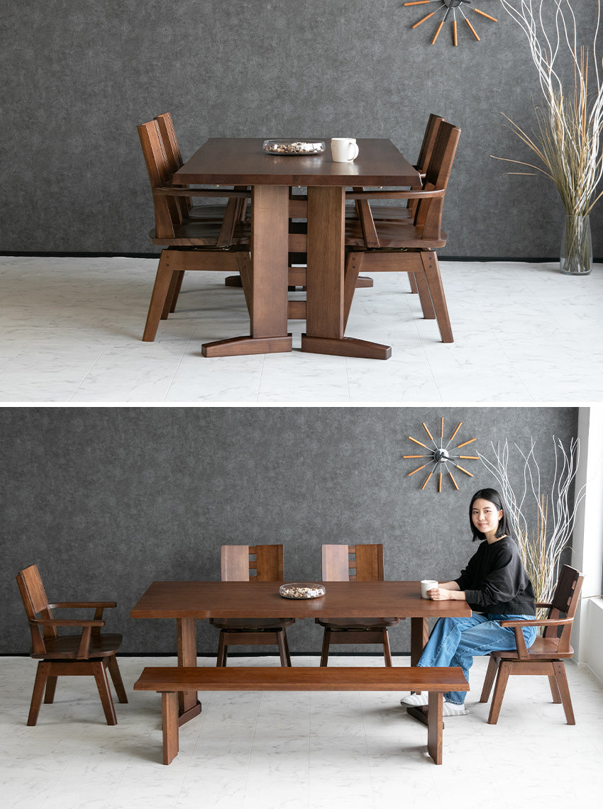 ダイニングセット 4点セット タモ 天然木 無垢 ベンチ 4人掛け 茶 ナチュラル ブラウン 低ホルムアルデヒド 幅150cm