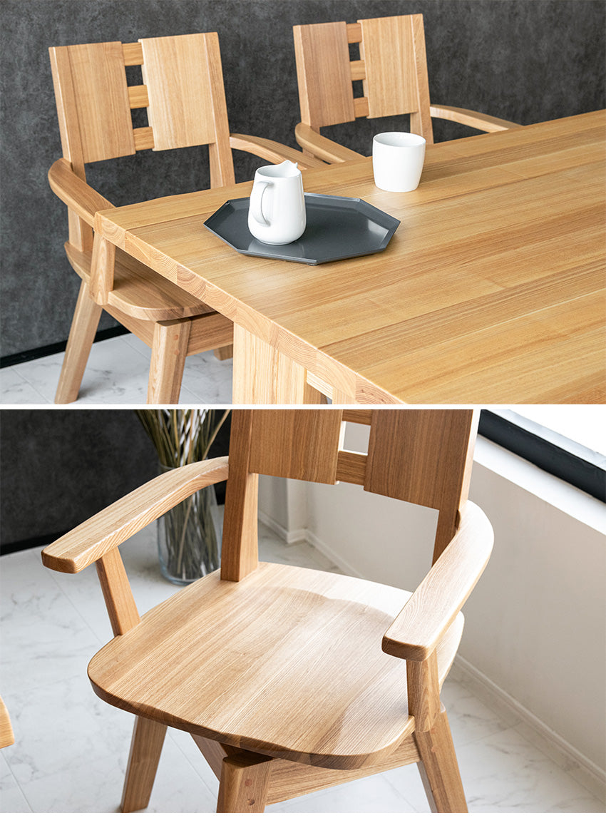 ダイニングセット 7点セット タモ 天然木 無垢 6人掛け 茶 ナチュラル ブラウン 低ホルムアルデヒド 幅180cm