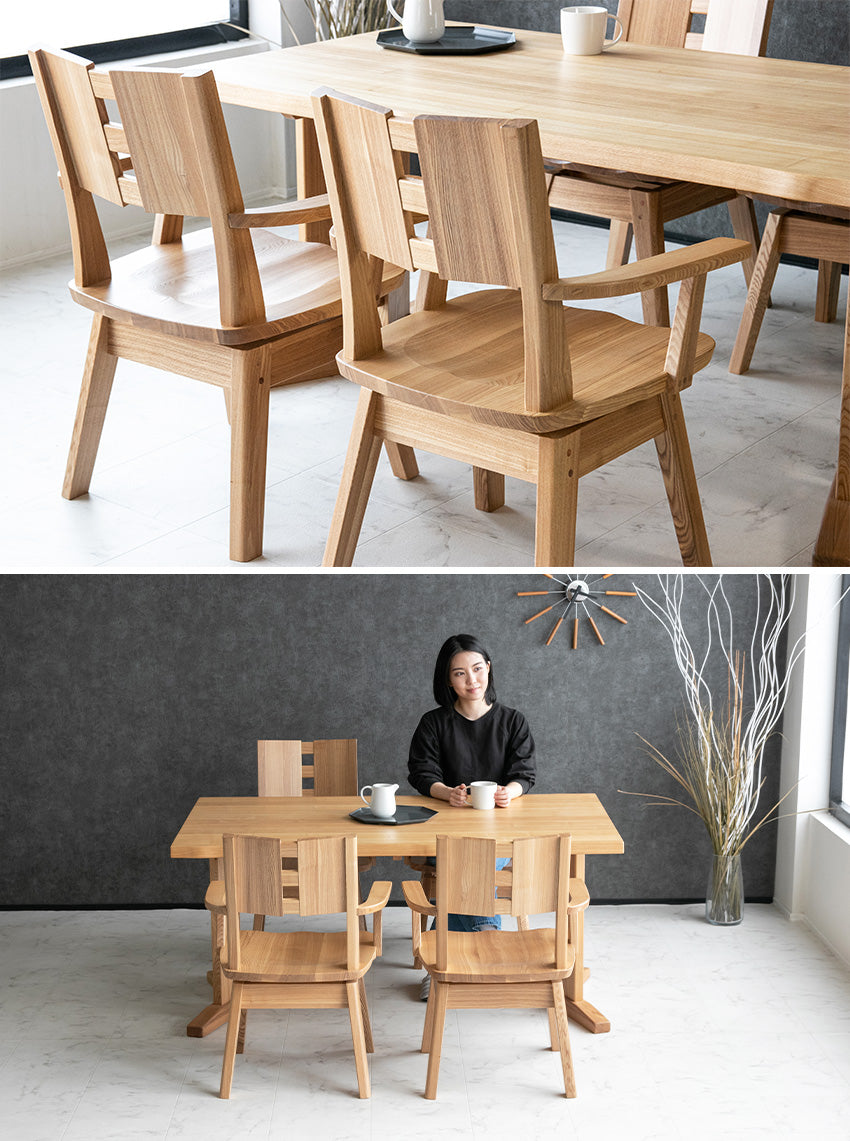 ダイニングセット 7点セット タモ 天然木 無垢 6人掛け 茶 ナチュラル ブラウン 低ホルムアルデヒド 幅180cm