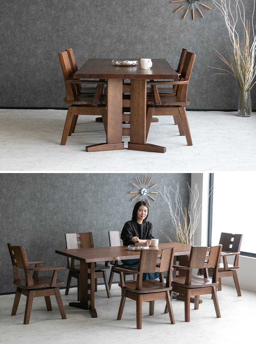 ダイニングセット 7点セット タモ 天然木 無垢 6人掛け 茶 ナチュラル ブラウン 低ホルムアルデヒド 幅180cm