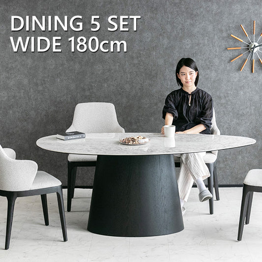 ダイニングセット 5点セット 大理石柄 セラミック ブラックオーク 4人掛け ブラック ホワイト 幅180cm