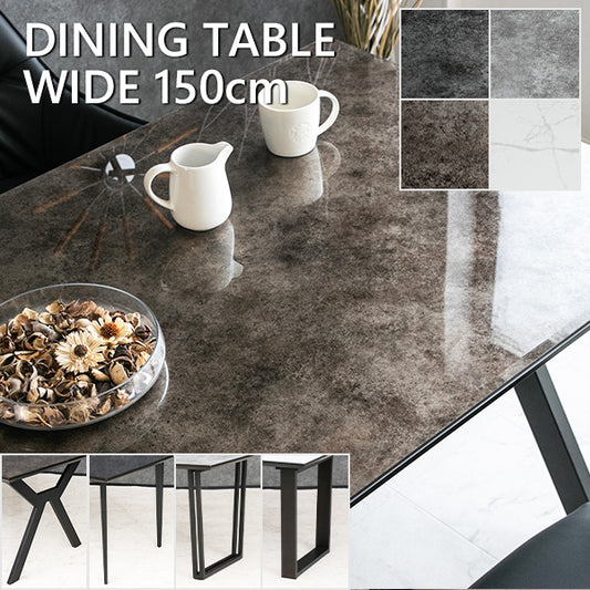 ダイニングテーブル 150×85cm 4人掛け 鏡面 国産強化ガラス 耐熱 ブラック グレー ブロンズ ホワイト 選べる脚 アイアン 木製 長方形