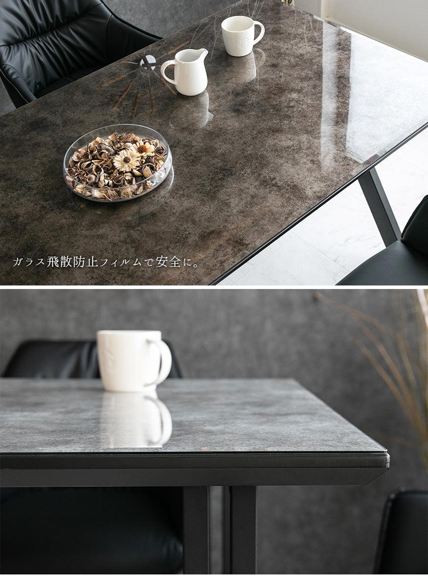ダイニングテーブル 180×85cm 6人掛け 鏡面 国産強化ガラス 耐熱 ブラック グレー ブロンズ ホワイト 選べる脚 アイアン 木製 長方形