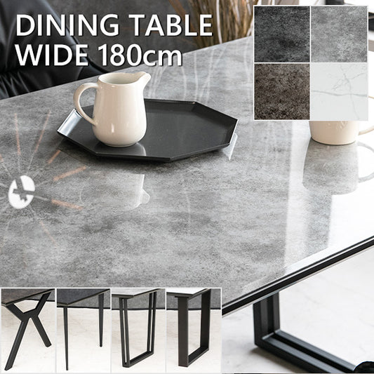 ダイニングテーブル 180×85cm 6人掛け 鏡面 国産強化ガラス 耐熱 ブラック グレー ブロンズ ホワイト 選べる脚 アイアン 木製 長方形