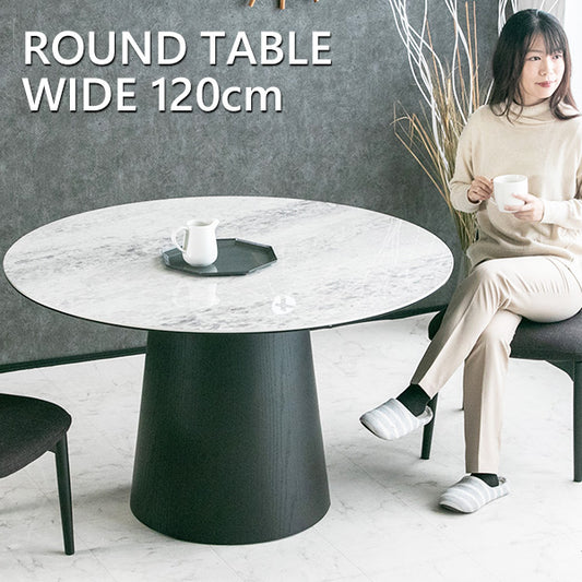 ダイニングテーブル セラミック 大理石柄 オーク 120cm ラウンドテーブル