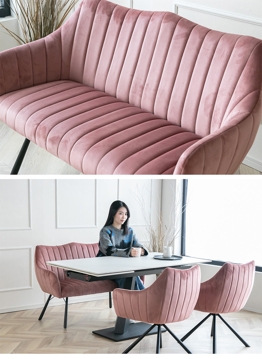 ダイニングベンチ 肘付き 背もたれ付き 125cm ベンチ 単品 2人 2人掛け ダイニングソファ ファブリック グレー ピンク ブラウン 50196