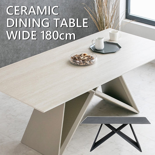 ダイニングテーブル 6人掛け 石目柄 セラミック ライト ダーク 6人用 ブラック アイボリー 幅180cm