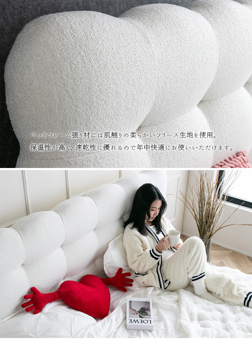 ベッド(マットレス付き/フレーム単品) ファブリックベッド シングル ダブル クイーン キング キングベッド ダブルベッド ベット ホワイト 白 ピンク 80001