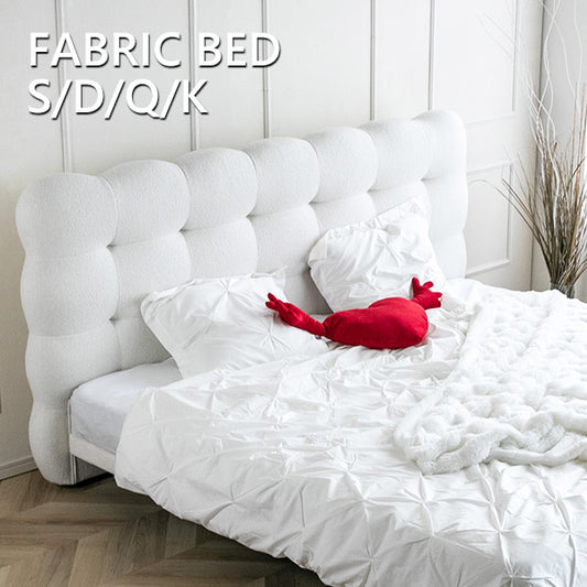 ベッド(マットレス付き/フレーム単品) ファブリックベッド シングル ダブル クイーン キング キングベッド ダブルベッド ベット ホワイト 白 ピンク 80001