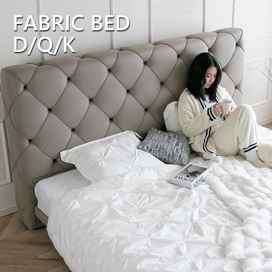 ベッド(マットレス付き/フレーム単品) ファブリックベッド ダブル クイーン キング キングベッド ダブルベッド グレージュ ライトグレー 80002