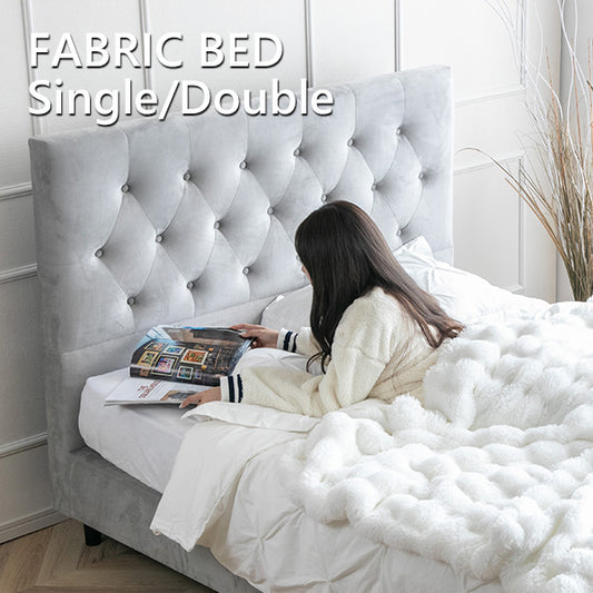 ベッド(マットレス付き/フレーム単品) ファブリックベッド シングル ダブル ダブルベッド グレー 80004