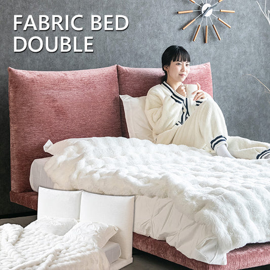 ベッド(マットレス付き/フレーム単品) ファブリックベッド ダブル ダブルベッド ベット ピンク アイボリー 80005