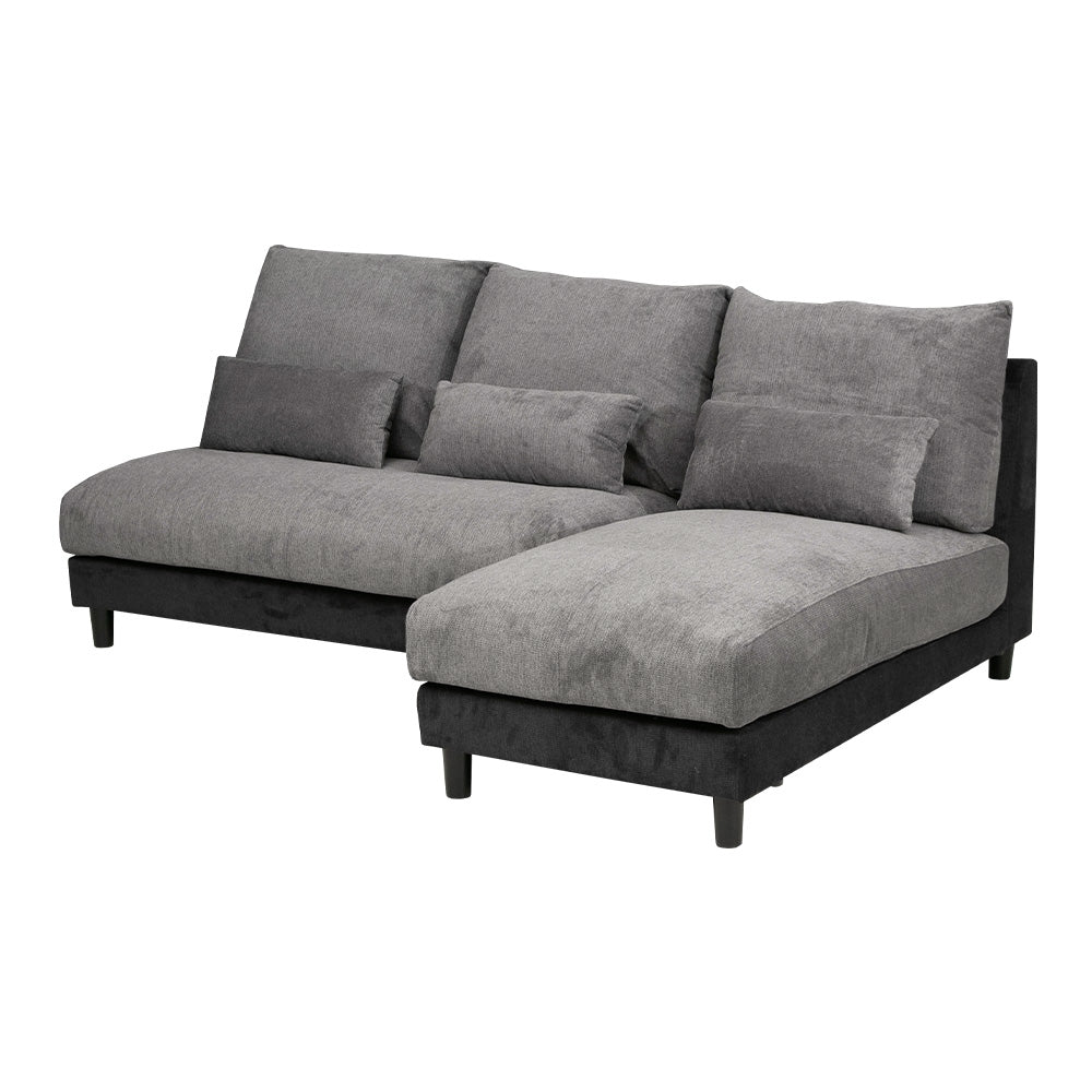 カウチソファ 3人掛け 4人掛け 撥水 アームレス ファブリック グレー トープグレー クッション付き 幅225cm